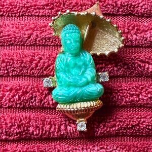Green Buddha Pendant with Gold Accents